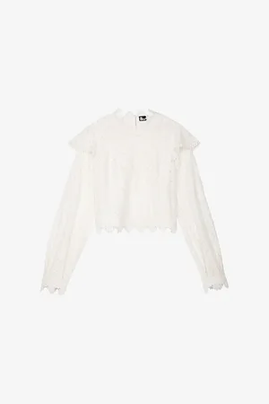 The Kooples Womens Frill-Trim Long-Sleeve Lace Top