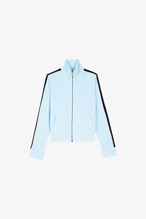 The Kooples Womens Piped-Trim Zipped Velvet Sweatshirt
