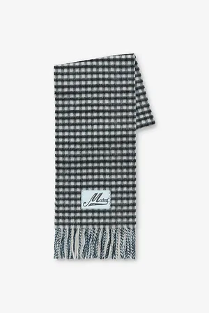 Marni Womens Double-Check Logo-Embroidered Wool-Blend Scarf