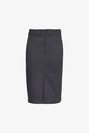 Maison Margiela Womens Pleated Multi-Pockets Woven-Blend Midi Skirt