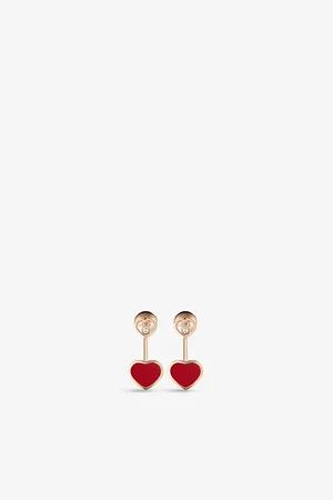 Chopard Happy Hearts 18ct Rose-Gold, 0.08ct Diamond and Red-Stone Earrings