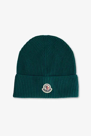 Moncler Mens Brand-Patch Ribbed-Knit Cotton Beanie Hat