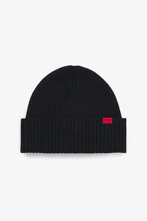 HUGO BOSS Mens Brand-Patch Wool-Blend Beanie