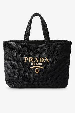 Prada Womens Logo-Embroidered Woven Tote Bag