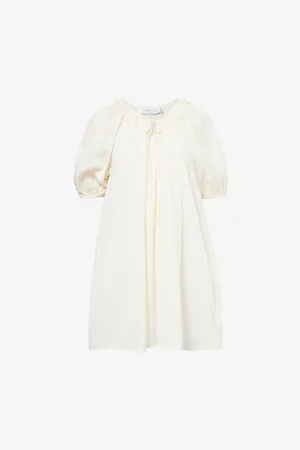 Seafolly Womens Babydoll Short-Sleeve Cotton Mini Dress