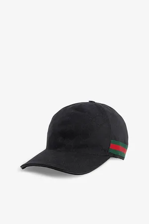 Gucci Womens Monogram-Pattern Striped-Trim Woven Cap