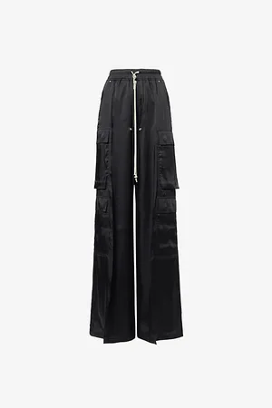 Rick Owens Womens Drawstring-Waist Wide-Leg Satin Trousers