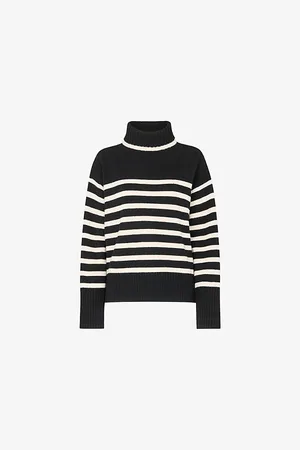 Whistles Womens Stripe-Print Roll-Neck Wool Jumper
