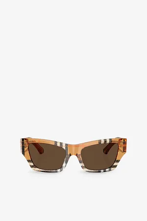 Burberry Womens Be4441U Cat-Eye Checked Acetate Sunglasses