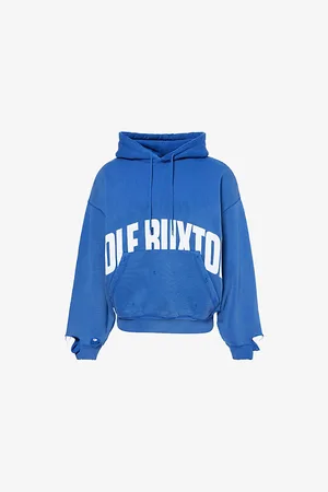 Cole Buxton Mens Distressed Brand-Print Cotton-Jersey Hoody