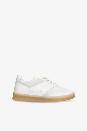 MM6 Womens Logo-Embossed Leather Low-Top Trainers