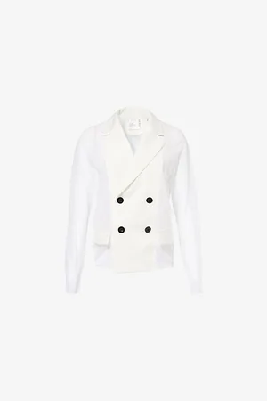 SACAI Womens Double-Breasted Sheer-Knit Cotton-Blend Blazer