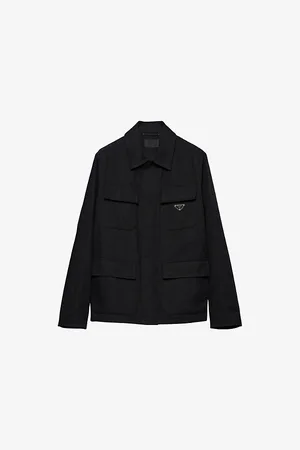 Prada Mens Spread-Collar Brand-Plaque Cotton Jacket