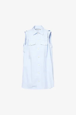 SACAI Womens Stripe A-Line Sleeveless Cotton-Poplin Mini Dress