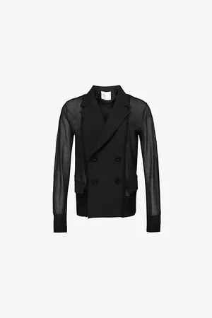 SACAI Womens Double-Breasted Sheer-Knit Cotton-Blend Blazer