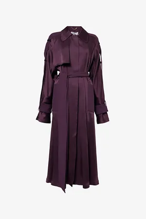 Victoria Beckham Womens Belted Two-Welt-Pockets Relaxed-Fit Woven-Blend Coat