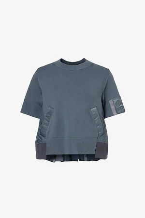 SACAI Womens Pleat-Back Short-Sleeve Cotton-Nylon Knitted Top