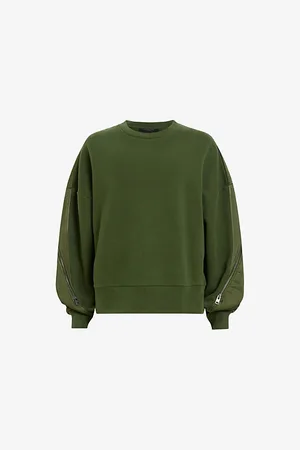AllSaints Womens Peggy Zip-Sleeve Cotton Sweatshirt