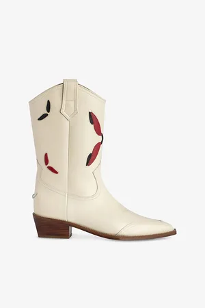 Zadig & Voltaire Womens Cara Contrast-Embroidery Western Leather Ankle Boots