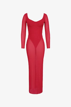 House Of Cb Womens Everly Mesh Maxi Dress With Bodysuit