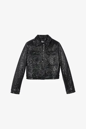 The Kooples Womens Coated Patch-Pocket Straight-Cut Woven Jacket