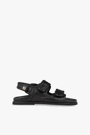 Sandro Womens Logo-Plaque Double-Strap Leather Sandals