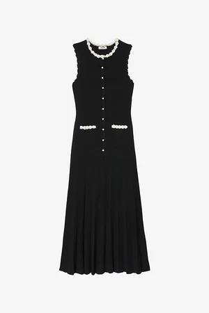 Sandro Womens Scalloped-Trim Knitted Maxi Dress