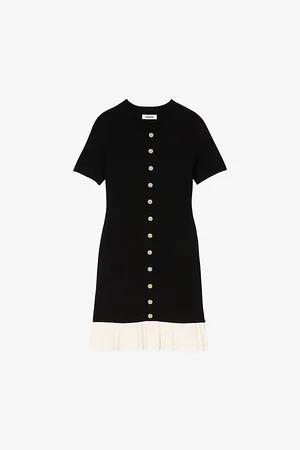 Sandro Womens Ruffle-Trim Knitted Mini Dress