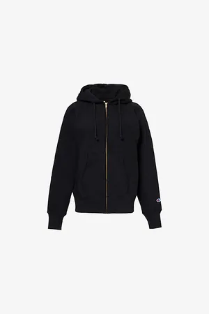 Champion Womens Drawstring-Hood Zip-Up Relaxed-Fit Cotton-Blend Hoody