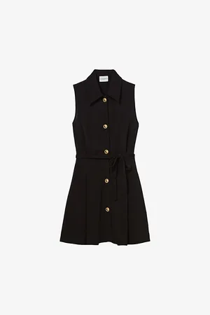 Claudie Pierlot Womens Sleeveless Belted Woven Mini Dress
