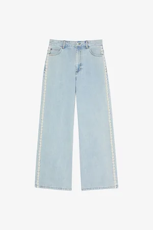 Sandro Womens Bead-Embellished Straight-Leg Denim Jeans