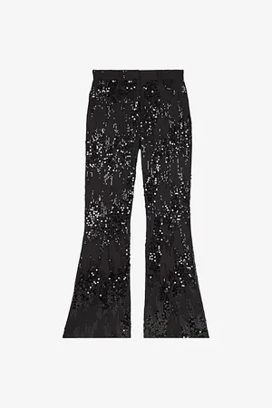 The Kooples Womens Flared-Leg Sequin-Embellished Trousers