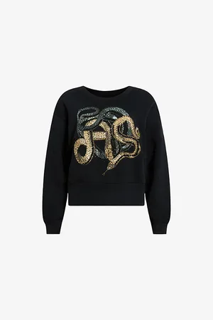 AllSaints Womens Slitha Separo Sequin-Motif Cotton-Blend Sweatshirt