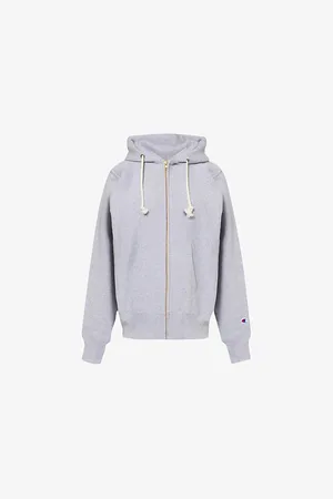 Champion Womens Drawstring-Hood Zip-Up Relaxed-Fit Cotton-Blend Hoody