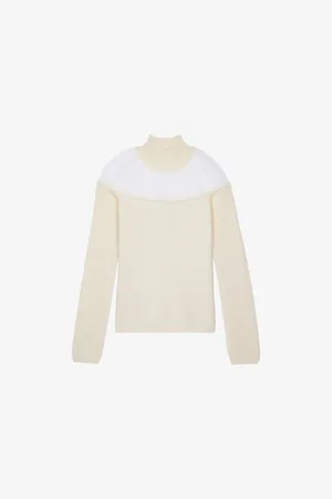 The Kooples Womens High-Neck Tulle-Trim Cotton-Blend Jumper