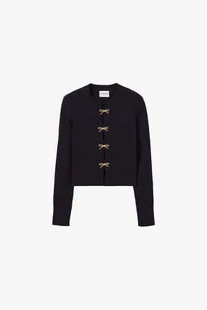 Claudie Pierlot Womens Bow Long-Sleeve Fine-Knit Top