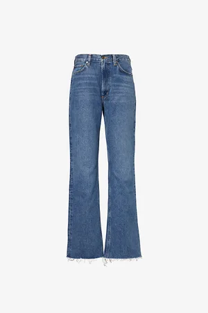 AGOLDE Womens Leena Fringed-Cuffs Straight-Leg Mid-Rise Denim-Blend Jeans
