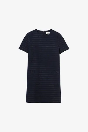 Claudie Pierlot Womens Stripe-Pattern Shift-Silhouette Cotton-Blend Mini Dress