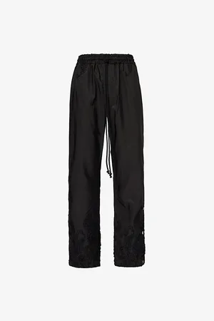 SONG FOR THE MUTE Mens Floral-Embroidery Studded Straight-Leg Regular-Fit Woven Trousers