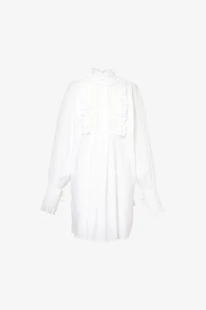 VALENTINO GARAVANI Womens Ruffle-Trim Long-Sleeve Cotton-Linen Blend Mini Dress