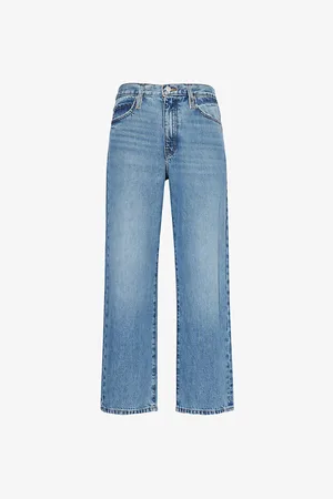 Frame Womens The Hang Five-Pockets Straight-Leg Mid-Rise Regenerative-Denim Jeans