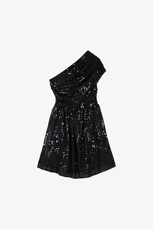 The Kooples Womens One-Shoulder Sequin-Embellished Mini Dress