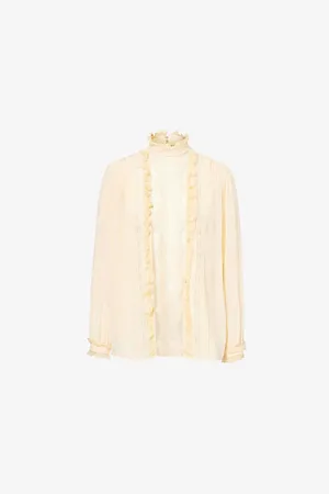 VALENTINO GARAVANI Womens Sheer-Lace Long-Sleeve Silk Crepe Blouse
