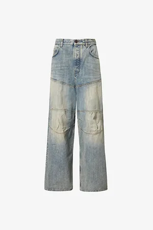 Balenciaga Mens Faded-Wash Wide-Leg Relaxed-Fit Denim Jeans