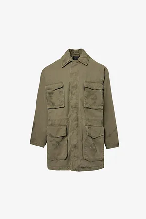 Balenciaga Mens Spread-Collar Flap-Pocket Regular-Fit Cotton Coat