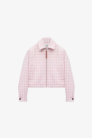 Loewe Womens Gingham-Print Boxy-Fit Wool-Blend Jacket