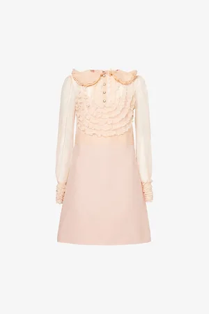 VALENTINO GARAVANI Womens Ruffle-Trim Long-Sleeve Silk Crepe Mini Dress