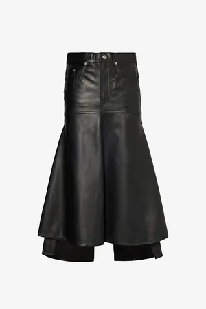 Victoria Beckham Womens Panelled Flared Leather Midi Skirt