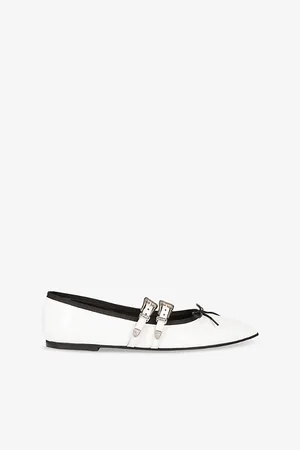 The Kooples Womens Bow-Embellished Buckled Leather Ballet Flats