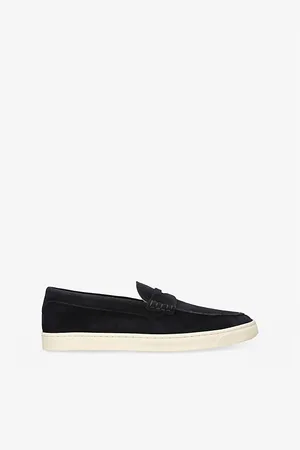 Brunello Cucinelli Mens Hybrid Logo-Embroidered Suede Penny Loafers